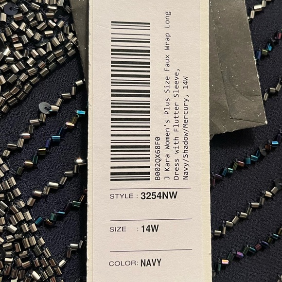 J Kara NWT Beaded Faux Wrap Long Dress - size 14W - Picture 8 of 9